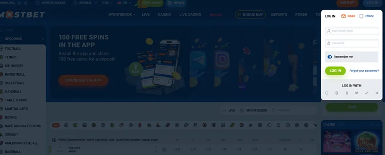 Mostbet online login
